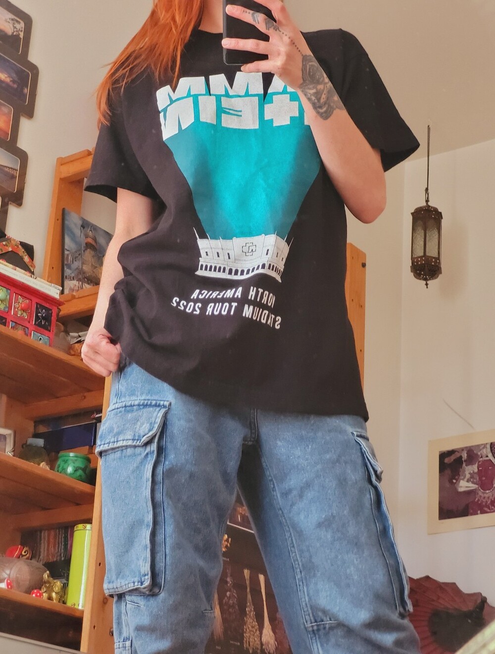 Rammstein North America Stadium Tour 2022 Tultex Black Tee Teal Graphic - L